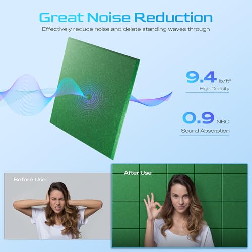 Image of 22 Pack Self-Adhesive Acoustic Panels, 12 inch X 12 inch X 0.4 inch High-Density Sound Proof Foam Panels for Walls, Soundproof Wall Panels for Home & Office (Green)