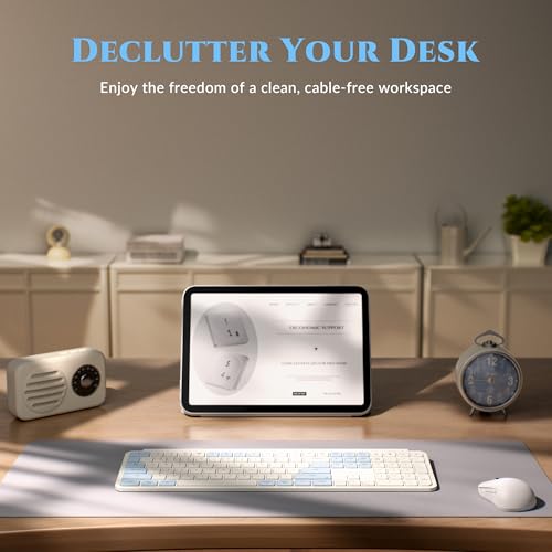 Image of Keychron B6 Pro Ultra-Thin Wireless Keyboard, Full-Size ZMK with Numeric Keypad Quiet Typing, 2.4 GHz /Bluetooth 5.2 /Wired Connection Long Battery Life, Compatible with Mac Windows Linux - Retro Blue