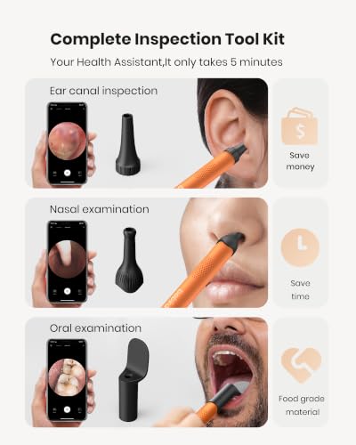 Image of BEBIRD R1 Wax Removal Tool for Ear - Spade Ear Canal Cleaner with Camera 1080P Earscope, Wax Remove Ear Picker with Vari Replacement Tips, Camera with 6LED Light, Orange