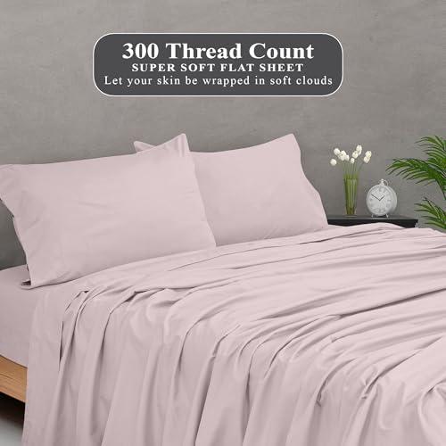 Image of Royale Linens 300 Thread Count 100% Long Staple Combed Cotton Flat Sheet - Super Soft - Top Sheets - Queen Flat Sheet Sold Separately - Breathable, Cool & Crisp Percale Sheets Only (Queen, Lavender)