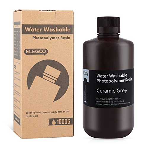 ELEGOO 3D Printer Resin Water Wash Resin 405nm Rapid UV Curing Standard Photopolymer Resin Easy to Clean High Accuracy Low Odor for LCD 3D Printing Grey 1000g