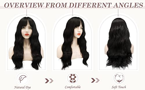 Image of SkyHair Premium Japanese Kanekalon Synthetic Technology Hair Wig for Women with Natural-Looking Bangs - Undetectable, Realistic, Full Head Wig for Daily Use, Chemo, Volume & Length (Matte Black, 26 Inches)