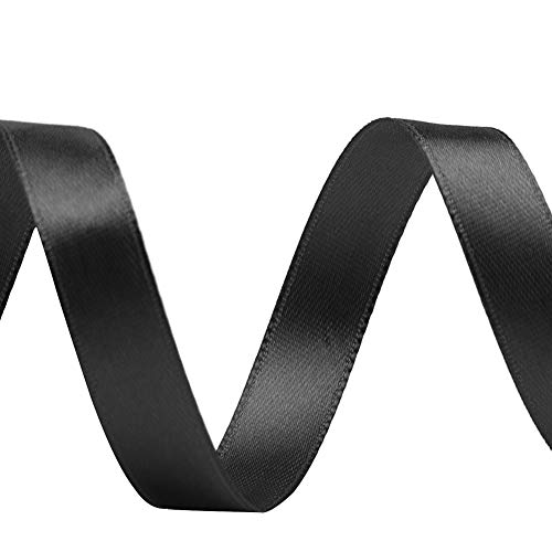 Image of Solid Color Double Faced Black Satin Ribbon 1 /4 inch X 50 Yards, Ribbons Perfect for Crafts, Wedding Decor, Bow Making, Sewing, Gift Package Wrapping and More