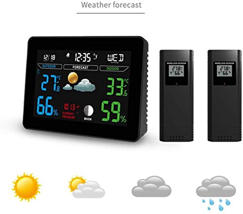 HAOYU ZGHOME Multifunctional Wireless Color Wireless Weather Station Weather Clock, LED Backlight Indoor/Outdoor Sensor Snooze Electronic Alarm Clock 2 Wireless Sensor