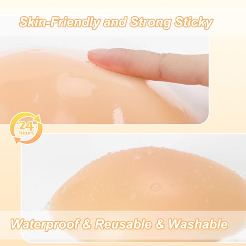AMFLOWER Adhesive Bra Invisible Push Up Sticky Bra, Strapless Self-Adhesive Bra with Covers Soft Reusable Silicone Bra, Nude, B
