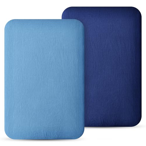 100% Muslin Cotton Bassinet Sheets, 2 Pack – Ultra Soft, Breathable & Skin-Friendly, Fits Oval and Rectangle Bassinet Mattress Up to 32x18x4in, Neutral for Baby Boys & Girls(Blue)
