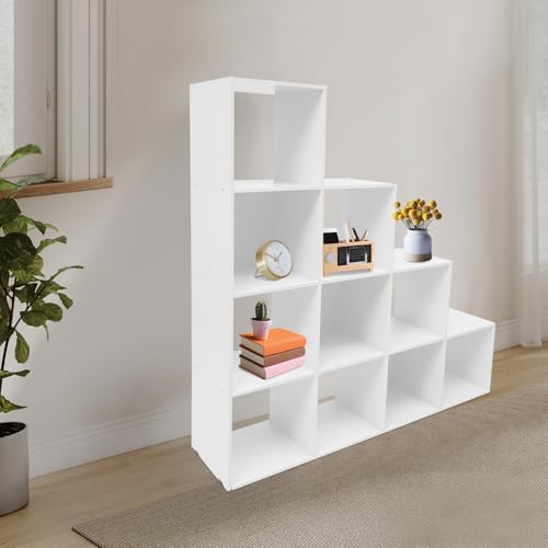Estantería de almacenamiento modular en forma de L blanca con 10 compartimentos de cubo 6