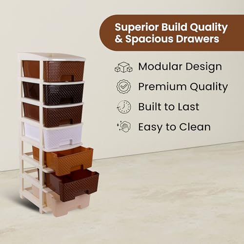 Image of KITCHIVO Plastic Modular Drawer Storage Chest Of Drawers Organizer Storage Box, Large Stomo Racks For Multipurpose Anti-slip Shoes Organizers (Coffee & Chocolate, 7 Layer)