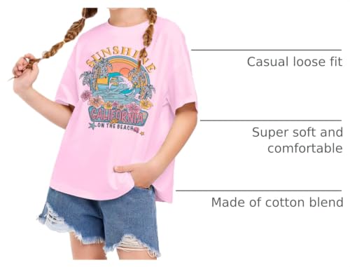 Image of Girls Graphic Shirts Oversized Sunshine T Shirt Short Sleeve Tee Tops Cute Trendy Girls Clothes for 5-14 Years