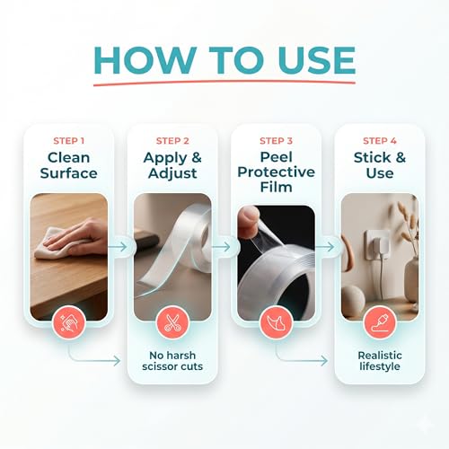 Image of BRAND VILLA Nano Tape Double Sided Adhesive, 1mm Thick 3cm Wide 3 Meter Long, Heavy Duty Reusable Washable Gel Grip Tape, Strong Transparent Traceless Mounting Tape for Wall, Kitchen, Home & Office