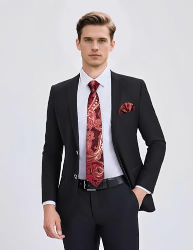 Image of YourTies Silk Paisley Floral Tie and Pocket Square Cufflinks with Lapel Pin Sets for Men 5PC Wedding Party