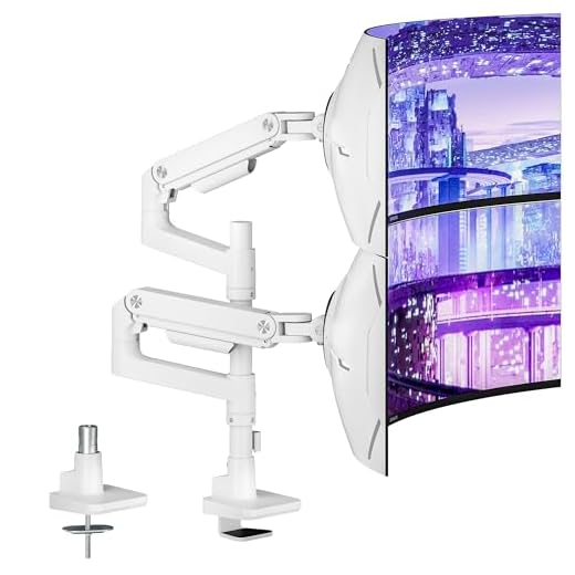 ARES WING Dual Monitor Arm Desk Mount for 17-49 Inch Ultrawide Monitors, Heavy Duty Dual Monitor Mount Holds 44 lbs, Full Motion Gas Spring Vertical Stacked Monitor Mount, 75/100 VESA Mount, White