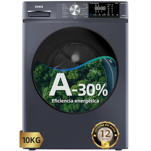 CHiQ Lavadora 10kg Carga Frontal CFL100 14586IM3XA, Class A 30%, Space Pro, Motor Inverter,1400 rpm, Programa inteligente de IA, Función Vapor, Lavado rápido 15 minutos, 15 progamas de lavado