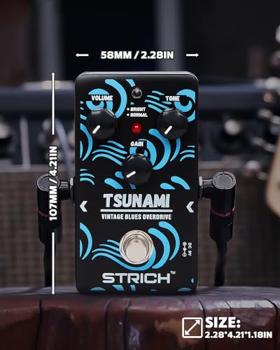 Image of STRICH TSUNAMI Overdrive Guitar Pedal, Blues Drive Vintage Overdrive Warm /Hot Modes, True Bypass for Electric Guitar, Black