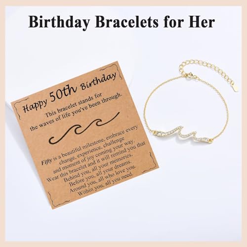 OAVOOK 50th Birthday Gifts for Her Wave Bracelet for Women 50 Years Old Jewelry Decoration for Mom, Grandma, Wife, Mother-In-Law — view 3