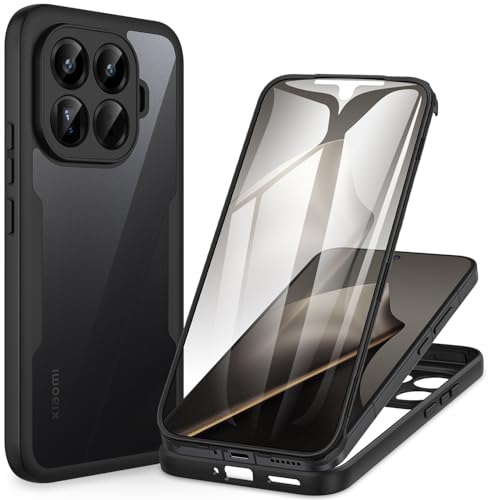 CENHUFO für Xiaomi 15T Pro Hülle 360 Grad Schutzhülle mit Eingebautem Displayschutz Robust Stoßfest Panzerhülle Cover Outdoor Case Transparent Ganzkörper Handyhülle für Xiaomi 15T Pro 5G -Schwarz