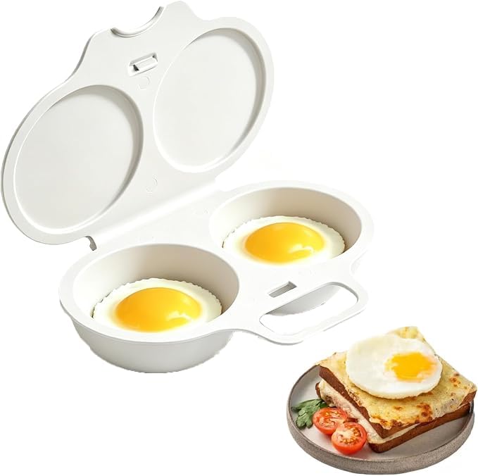 Microwave Egg Poacher With Lid & Handle, Dual Cavity Microwave Egg Poacher