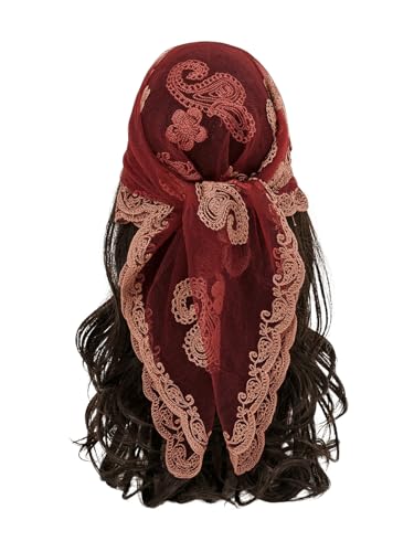 Floerns Women's Flower Embroidery Hair Scarf Headband Sheer Lace Hair Bandana