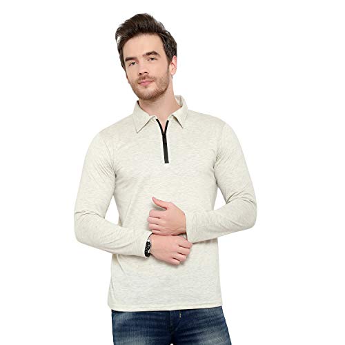 Image of Men's Cotton Blend Full Sleeve Zip Neck Polo T-Shirt (Pack of 1)
