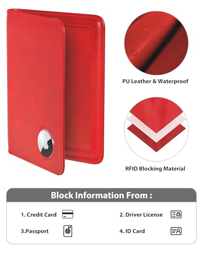 Image of Stouchi AirTag Passport Holder, Red, Fashion Simple Slim Multiple