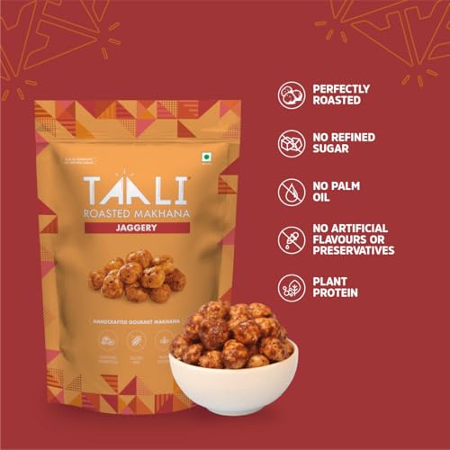 Image of Taali Roasted Makhana | 75 gm (Pack of 3) | Jaggery | 100% Vegatarian | Gluten Free, No Cholesterol, No Trans-Fat