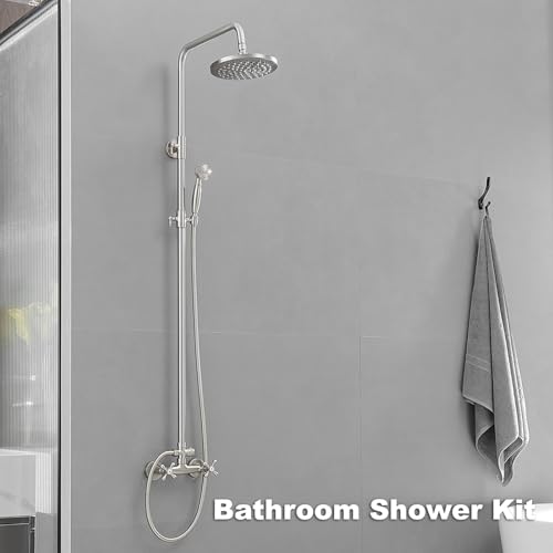 Outdoor Shower Kit Bathroom Shower Feature Brushed Nickel | Alta Presión, Montaje en Pared, Modos de Spray Dual, Resistente al Óxido, Ahorra Espacio miniatura 3