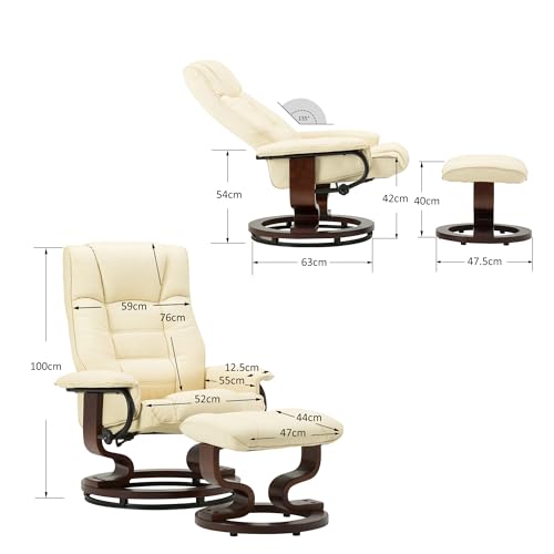 M MCombo Relaxsessel mit Hocker, 360°drehbarer Fernsehsessel mit Liegefunktion, bis 120 Kg belastbarer TV-Sessel, moderner Ruhesessel für Wohnzimmer, Kunstleder, 9019 (Weiß-Kunstleder) – Bild 4