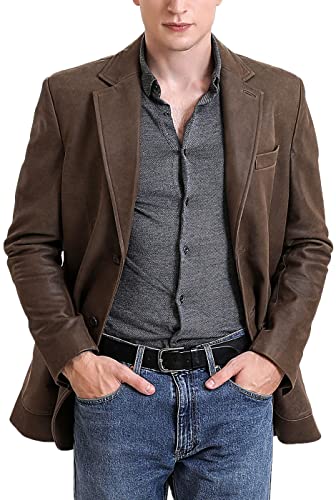 BGSD Men Luke 2-Button Distressed Cowhide Leather Blazer Sport Coat Jacket (Also available in Big and Tall)3