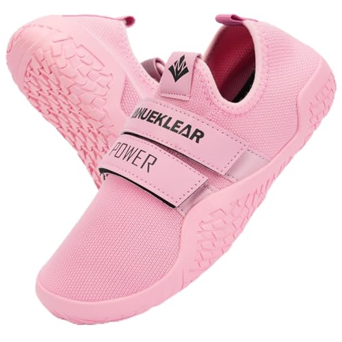 MANUEKLEAR Deadlift Shoes - Weight Lifting Shoes for Men Women - Weightlifting Squat Shoes Fitness Cross-Trainer Barefoot Gym Training Sneakers Misty Pink