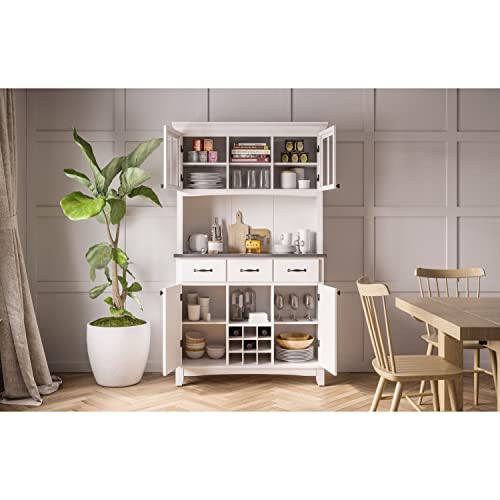 Homestyles Sideboards-Buffets-Credenzas, Server With Hutch, Off White #TOP1