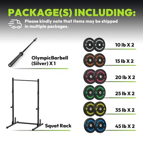 Image of HANDBODE Squat Rack, 7ft Barbell, Weight Plates Set 300 lb, Home Gym Equipment, Black
