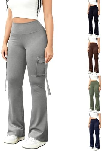 Workout Leggings for Women Bootcut Flare Leggings Soft Cargo Yoga Pants with Pockets Cozy High Waisted Casual Bell Bottoms