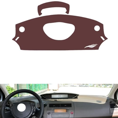 Anti-Slip Sun-Proof Dashboard Cover Compatible with Citroen C-Quatre 2008-2011, Premium Leather (Brown)