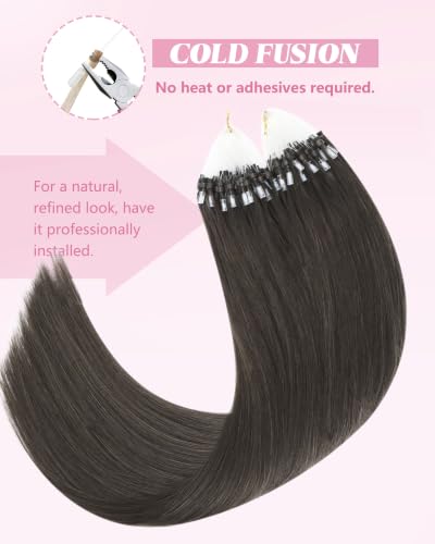Image of YoungSee Micro Loop Hair Extensions Real Human Hair Mocha Brown Micro Ring Hair Extensions Human Hair Ash Brown Micro-Beads Hair Extension 22 Inch 50 Strands 57g for Weddings