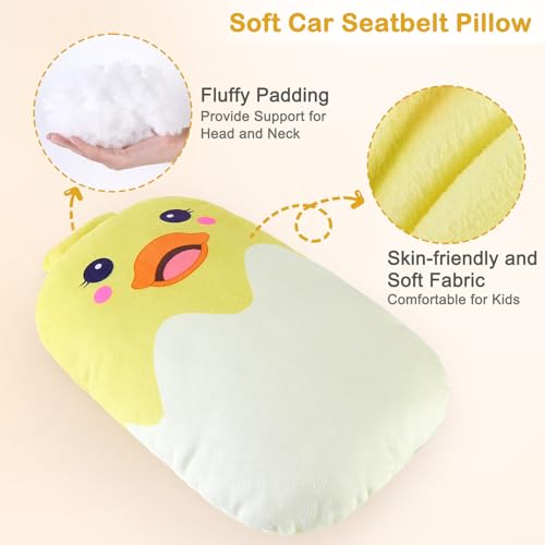 Gurtpolster Kinder Gurtschutz Auto Kopfstütze und Sicherheitsgurtkissen für Kinder im Auto Komfortables Nackenkissen,Yellow
