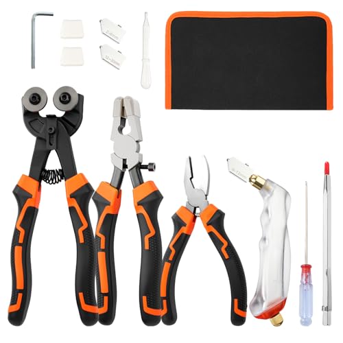 Reviews de Herramientas para cortar vidrio al mejor precio. 41 Peiouly - Juego de herramientas de corte de vidrio, cortador de vidrio de 2 a 20 mm, pinzas de azulejos de 8 pulgadas, alicates de vidrio de 8 pulgadas con mandíbulas curvadas,...