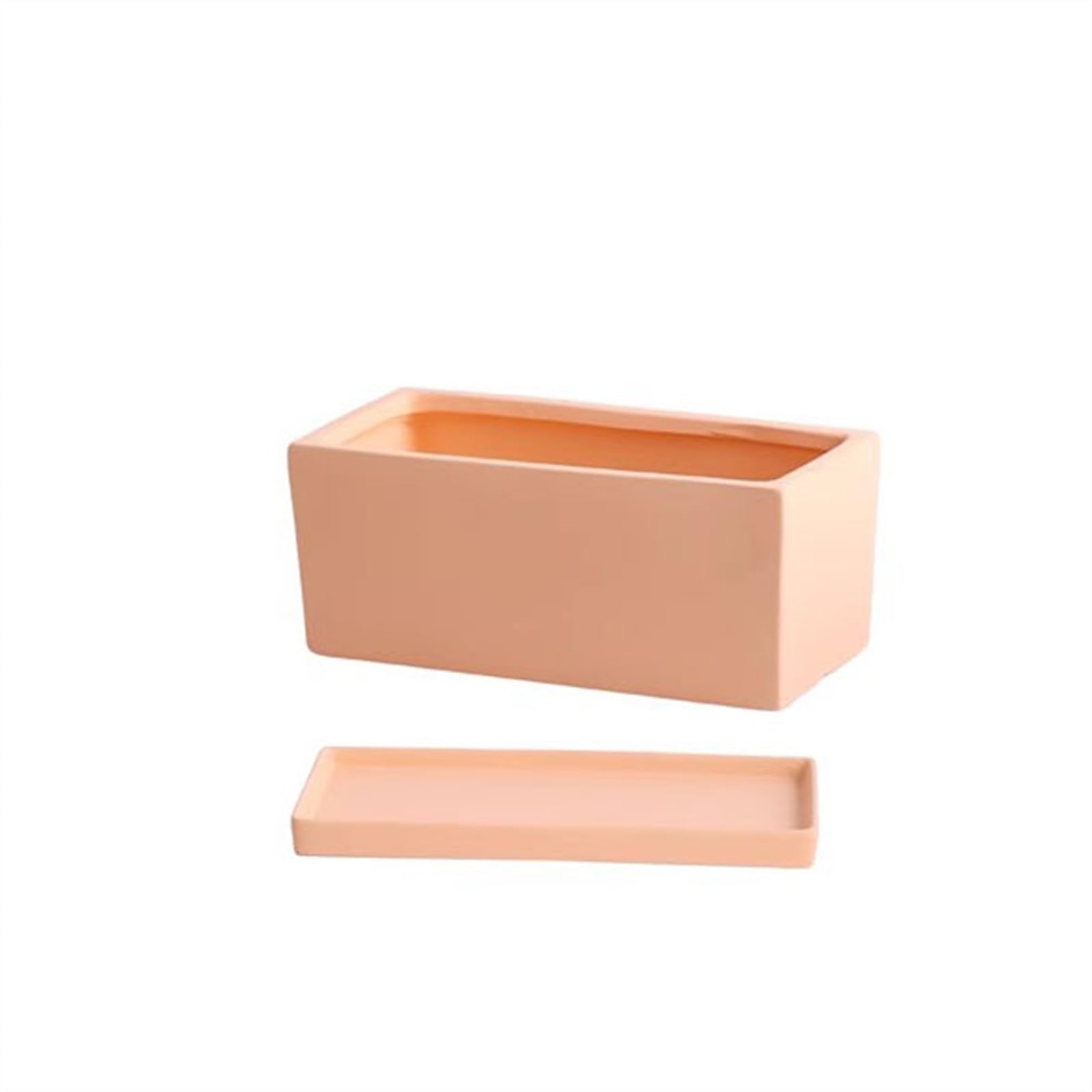 SDA287MZ Ceramic Rectangular Planter with Tray Scandinavian Simple Succulent Green Office Desktop Perforated Small Potting Ware Multifunction(Orange with tray,Small)