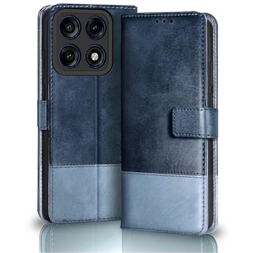 Image of TheGiftKart Flip Back Cover Case for Motorola Moto Edge 70 Pro /Edge 70 Pro Plus 5G | Dual-Color Leather Finish | Inbuilt Stand & Pockets | Wallet Style Flip Cover Case (Faux Leather, Blue & Sky)