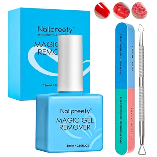15ml Quita Esmalte Semipermanentes para Uñas,Removedor Esmalte Semipermanente Set,Magic Remover y Empujador de Cutícula,Quitaesmalte De Gel Para UñAs En 3-5 Minutos