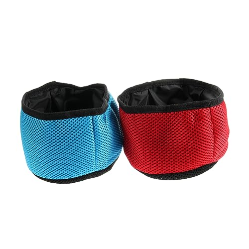 HEMOTON Pet Bowl Portable Travel Dog and Cat Feeding Bowl Mesh Design for Outdoor Water and Food Needs Blue and Red