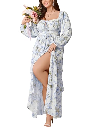 EYWOL Plus Size Blue Maxi Dress: Floral Wedding Guest Dresses