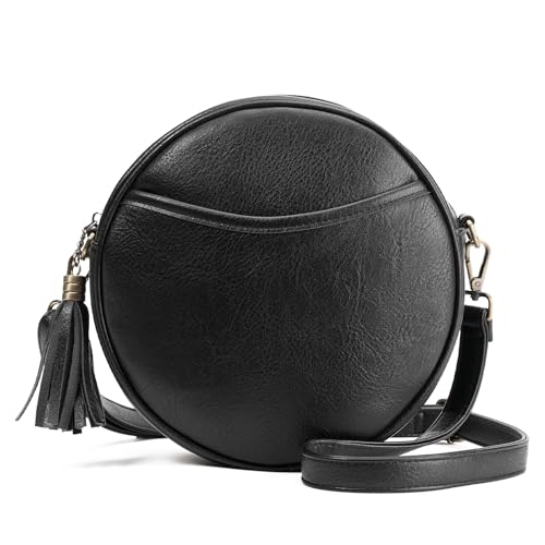 GAEKEAO Crossbody Bag for Women Circle Purse Vegan Leather Cross body Shoulder Bag Trendy Round Purses with Adjustable Strap