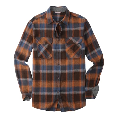 TWGONE Mens Flannel Shirt Button Down Hooded Plaid Long Sleeve Hoodie Stylish Soft Lightweight Jacket Christmas Work Big And Tall Shirts With Pocket Navy L