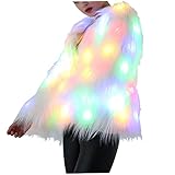 CALLARON Faux Fur Coat Crop Jackets Furry Jacket Ladies Coats Lighted Fur Coat Illuminates Ravewear LED Coat Light up Coat Lights Fur Coat Hairy Miss White Flash Faux Fur Jacket Ladies Coat