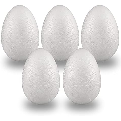MCE-Commerce Polystyrene Eggs 10 cm Pack of 5 for Crafts and Decorating at Easter, Styrofoam, White Cover