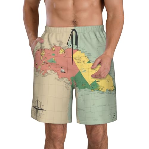 Vanuatu Herren-Badehose, Geographical Features, schnelltrocknend, mit Taschen, für Strand, Sommer, Sport, weiß, 50
