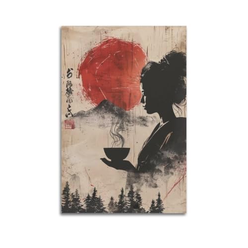 Poster Sumi E Geisha Japonais - Décoration Murale Vintage Salon 60x90 cm