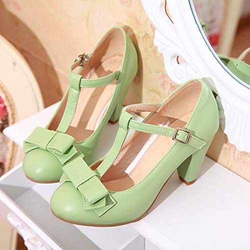 Image of Elbslutt Women's Cute Retro Rockabilly Shoes T Strap Mary Janes Heels Chunky Cosplay Shoes Sweet Block Heeled Bow Pumps