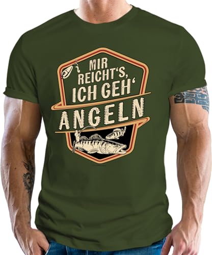 Männer Geschenk T-Shirt für Angler und Fischer: Mir reicht's - Ich GEH' Angeln, Oliv, Gr.- XL