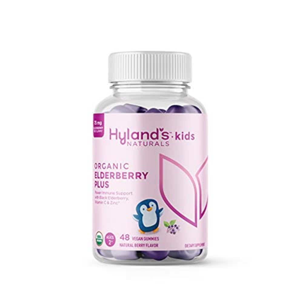 Hyland'sKids Organic Elderberry Plus Gummies, Organic Black Elderberry with ZINC and Vitamin C, Immune Support for Children, 48 Vegan GummiesUSDA Organic